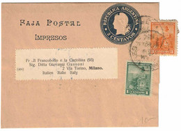 Argentina - Argentine - Buenos Aires - Bande De Journal Pour Milano - Entier Postal Avec Complément D'affranchissement - Postal Stationery