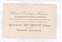 Carte Publicitaire 14 X 9 De La Fabrique De Décolltages & Fournitures Pour HORLOGERIE.. EUGENE DUMONT  FILS -  SCIONZIER - Scionzier