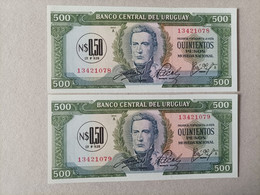 Pareja Correlativa De Uruguay 500 Pesos, Año 1975, Serie A, UNC - Uruguay