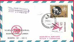 FIRST FLIGHT TAP DA BUENOS AIRES A LISBONA *19.MAY.67* SU CARTOLINA UFFICIALE - Cartas & Documentos