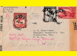 1944 WATSA BELGIAN CONGO / CONGO BELGE CENSORED LETTER WITH COB 191+PA2 STAMPS TO US = WASHINGTON - VIA KAMPALA UGANDA - Briefe U. Dokumente