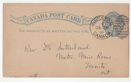 Canada QV Postal Stationery Postcard Posted 1891 Kingston B221210 - 1860-1899 Regno Di Victoria