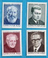 Faroyar Faroerne 1988 Writers 88-3 MNH Jorgen Jacobsen, Christian Matras, William Heinesen, Hedin Bru - Sonstige & Ohne Zuordnung