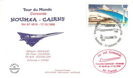 CONCORDE TOUR DU MONDE NOUMEA CAIRNS NOUVELLE CALEDONIE AUSTRALIE TIMBRE TONTOUTA - Cartas & Documentos