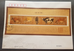 China Ancient Chinese Painting Five Oxen 2021 Ox Bull Cow (miniature FDC) - Storia Postale