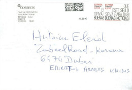 SPAIN - 2016 -  STAMPS & LABEL  COVER TO DUBAI. - Lettres & Documents