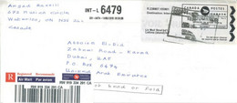 CANADA - 2015 - REGISTERED STAMP LABEL COVER TO DUBAI. - Airmail