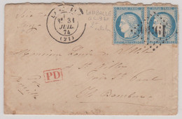 Lettre De LAMBALLE (GC 1930) 31/07/1874 Vers St-GILLES Près St-PAUL (Ile BOURBON) Marseilles/Voie De Suez Pr25cts N°60 - Covers & Documents