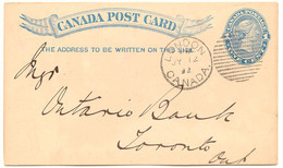 CANADA 1892, QV 1 C. Blue Superb Printed To Order Postal Stationery Postcard Of The Bank Of Montreal With Beautiful Dumb - Storia Postale