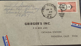 O) 1967 CANAL ZONE, SEAL AND JET PLANE, FORT CLAYTON CANCELLATION, GRIEGER'S INC. AIRMAIL, PASADENA CALIFORNIA - Zona Del Canale / Canal Zone