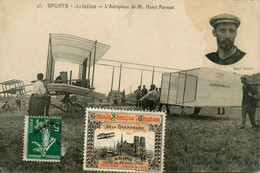 Sports , Aviation * Avion Aéroplane De L'aviateur M. Henri Farman FARMAN * Vignette Reims - Demonstraties