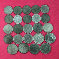 Third Reich Coins Lot Of 24 Coins 1 5 10 Pfennig 1940-1944 Germany 03745 - Collections