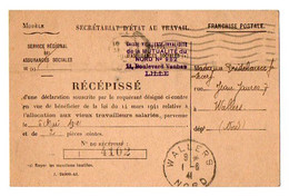 TB 3699 - LILLE X WALLERS 1941 - Carte En Franchise Postale - Caisse Vieillesse - Récépissé - 1921-1960: Moderne