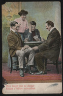 OLD POSTCARD LITHOGRAPH GROUP OF MEN PLAYING CARDS GAMBLERS GAMBLING CARD GAME GAMES OF CHANCE - Cartes à Jouer