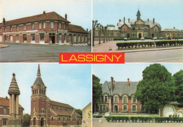 60 Lassigny Hotel De La Croix D' Or église école Maternelle Hotel De Ville Carte Multivues Multi Vues - Lassigny
