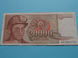 20.000 Dinara 1/5/1987 / AD 0891775 ( For Grade, Please See SCANS ) Circulated ! - Yougoslavie