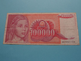 100.000 Dinara 1/5/1989 / AB 5021108 ( For Grade, Please See SCANS ) Circulated ! - Jugoslawien
