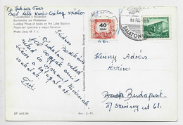 MAGYAR HUNGARY HONGRIE 20C SOLO CARD CARTE BALATONON 1959 TO BUDAPEST TAXE 40 FILLER - Cartas & Documentos