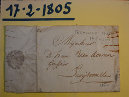 BI 16 BELGIQUE BELLE  LETTRE  RRR 1805 TERMONDE 1ER EMPIRE  +AFFRANCH. INTERESSANT  + - 1794-1814 (French Period)