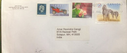 CANADA 1990, HIGH VALUE 2$ HORSE ,QUEEN ELIZABETH,CAR ,COVER USED TO INDIA - Cartas & Documentos