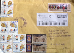 SPAIN 2022, COVER USED TO INDIA, 2013 BASILICA CHURCH, 2001 FOOTBALL, 2009 COSTUME, DANCE, HERITAGE STAMPS USED - Lettres & Documents