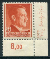 GENERAL GOVERNMENT 1941 Hitler Definitive 16 Gr. Sheet Corner With Signature MNH / **   Michel 76 - General Government