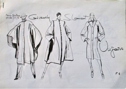 Dessins Croquis MODE Hiver 75 - Dossier Presse 8 Feuillets Signés - HAUTE Couture GIVENCHY SAINT LAURENT UNGARO - Dessins