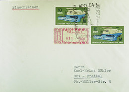 DDR: R-Fern-Brf Mit Selbstbed.-R-Zettel 50 Pf 532 Apolda2 (011)-mit Einliefgsschein 5.5.69 Mit 10 Pf Mähdrescher 512 MeF - Labels For Registered Mail