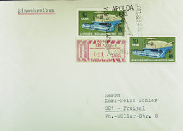 DDR: R-Fern-Brf Mit Selbstbed.-R-Zettel 50 Pf 532 Apolda2 (011)-mit Einliefgsschein 5.5.69 Mit 10 Pf Mähdrescher 512 MeF - Aangetekende Etiketten