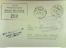 Fern-Brief Mit ZKD-Kastenstempel "VEB Meßgerätewerk 9433 Beierfeld" Vom 8.8.68 An Lack- Und Druckfarben Coswig - Zentraler Kurierdienst