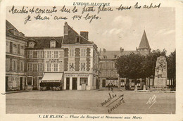 Le Blanc * La Place Du Bosquet Et Le Monument Aux Morts * Banque Crédit Lyonnais , Banco Bank * Café AU BON COIN - Le Blanc