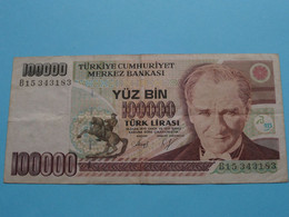 100.000 TürkLirasi - 1970 / 1991 ( B15343183 ) ( For Grade, Please See Scans ) Circulated ! - Turchia
