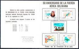 Bolivia 1974 Card CEFIBOL 971-75T Fiftieth Anniversary Of The Bolivian Air Force: Plane Over The Andes, Triplane And Jet - Bolivia