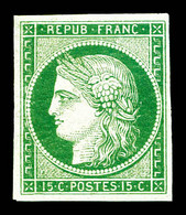 * N°2, 15c Vert, Quatre Belles Marges, Fraîcheur Postale. SUPERBE. R.R.R. (certificat)  Qualité: *  Cote: 28000 Euros - 1849-1850 Cérès