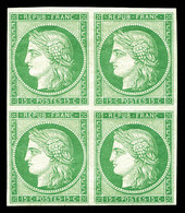 ** N°2e, 15c Vert, Impression De 1862 En Bloc De Quatre, Fraîcheur Postale. SUPERBE (certificat)  Qualité: ** - 1849-1850 Cérès