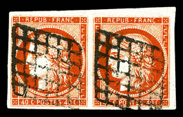 O N°5a, 40c Orange Vif En Paire Obl Grille, Grandes Marges. SUP (signé Brun/certificat)  Qualité: Oblitéré  Cote: 1400 E - 1849-1850 Cérès