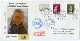 T. A. A. F. ENVELOPPE RECOMMANDEE N°01216 HOMMAGE A P.E. VICTOR.....DEPART ANGMAGSGALIK 28-6-1984 SIGNEE P.E VICTOR..... - Polar Explorers & Famous People