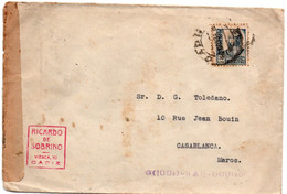 Cadiz 1938 - Lettre Pour Casablanca Avec Vignette Beneficencia - Censura Militar Censure - 2 Scans - Marques De Censures Nationalistes