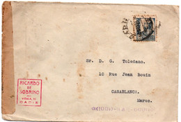 Cadiz 1938 - Lettre Pour Casablanca Avec Vignette Beneficencia - Censura Militar Censure - 2 Scans - Marcas De Censura Nacional