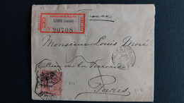 LETTRE 1900 LISBONNE A PARIS RECOMENDADO - Storia Postale