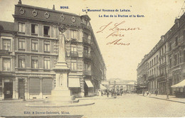 Mons Rue De La Station Et La Gare Monument Houzeau Lehaie - Mons