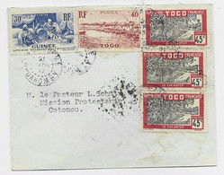 TOGO 45CX3+40C MIXTE GUINEE 30C LETTRE COVER DAHOMEY 1943 POUR COTONOU - Lettres & Documents