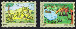 India 2009 Children's Day (Painting, Tiger, Deer, Wild Animals) 2v SET MNH As Per Scan - Andere & Zonder Classificatie