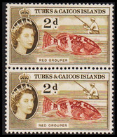 1957. TURKS & CAICOS ISLANDS. Elizabeth Issue 2 D RED GROUPER In Pair Never Hinged.  (Michel 165) - JF526809 - Turks & Caicos (I. Turques Et Caïques)