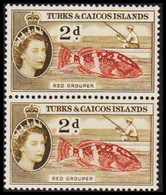 1957. TURKS & CAICOS ISLANDS. Elizabeth Issue 2 D RED GROUPER In Pair Never Hinged.  (Michel 165) - JF526815 - Turks And Caicos