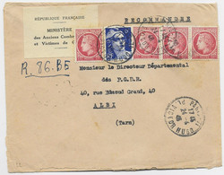 FRANCE MAZELIN 1FRX4+6 FR GANDON BLEU LETTRE REC PROVISOIRE PARIS 71 24.4.1946 AU TARIF - 1945-47 Cérès Van Mazelin