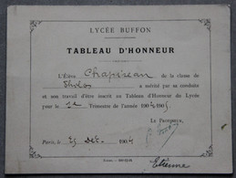 Lycée Buffon Paris, Tableau D'Honneur 1904 - Diploma & School Reports