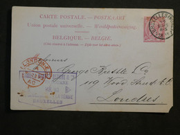 BI 17  BELGIQUE BELLE CARTE  ENTIER   1893 BRUSSELS A LONDON U.K  ++AFFR.  PLAISANT - Autres & Non Classés