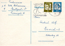 15 Pf. Postkarte + 5 Pf. Von Stuttgart 7 Mit Sstpl. Cannstetter Volksfest 1963 - Postkarten - Gebraucht