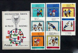 Poland 1966 World Cup Soccer/Football ENGLAND S/s +stamp Set MNH - 1966 – England